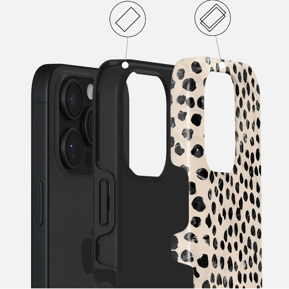Handyhülle für iPhone 16 Pro Max, Burga Almond Latte Tough Magnetic, Beige mit schwarzen Punkten