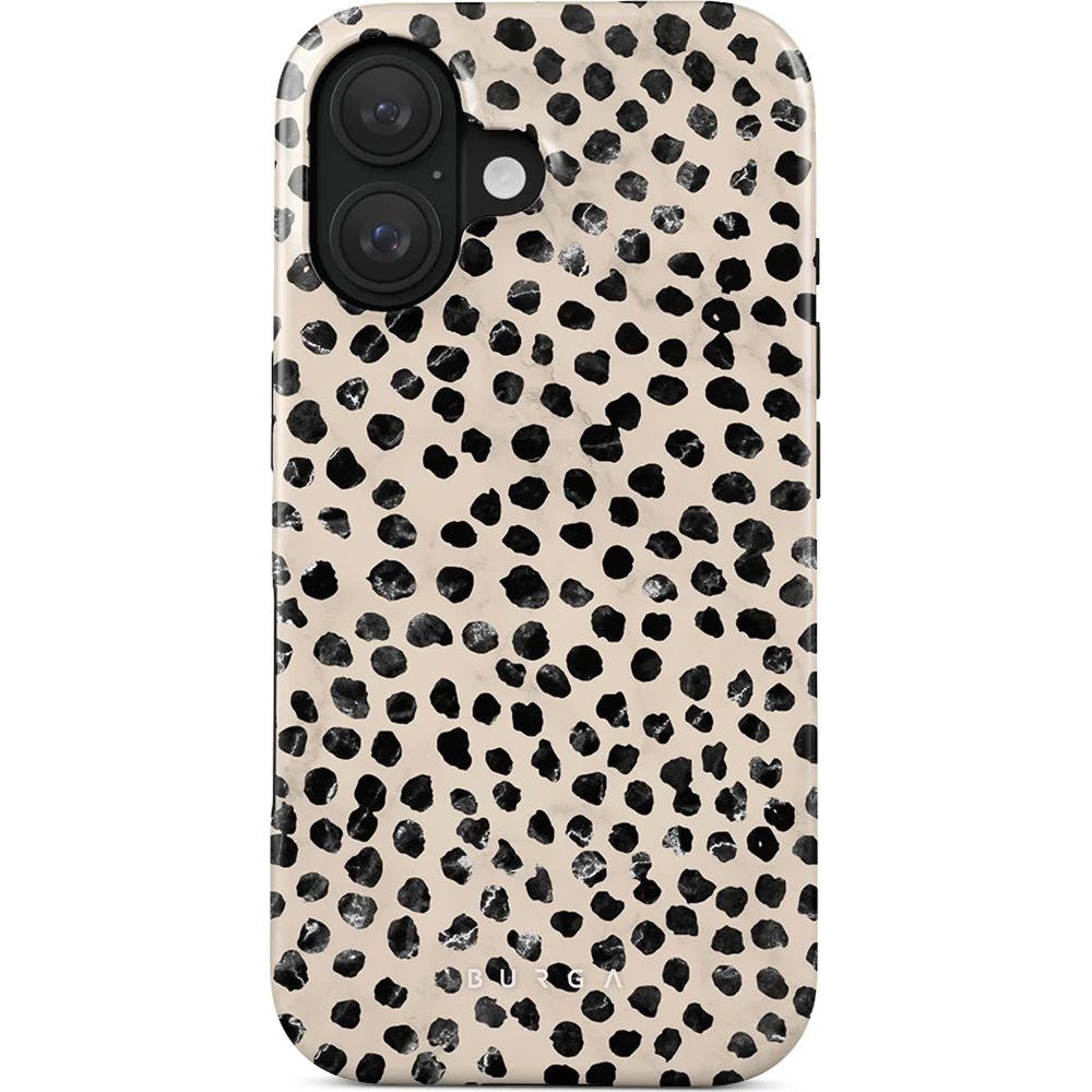 Handyhülle für iPhone 16, Burga Almond Latte Tough Magnetic, Beige mit schwarzen Punkten