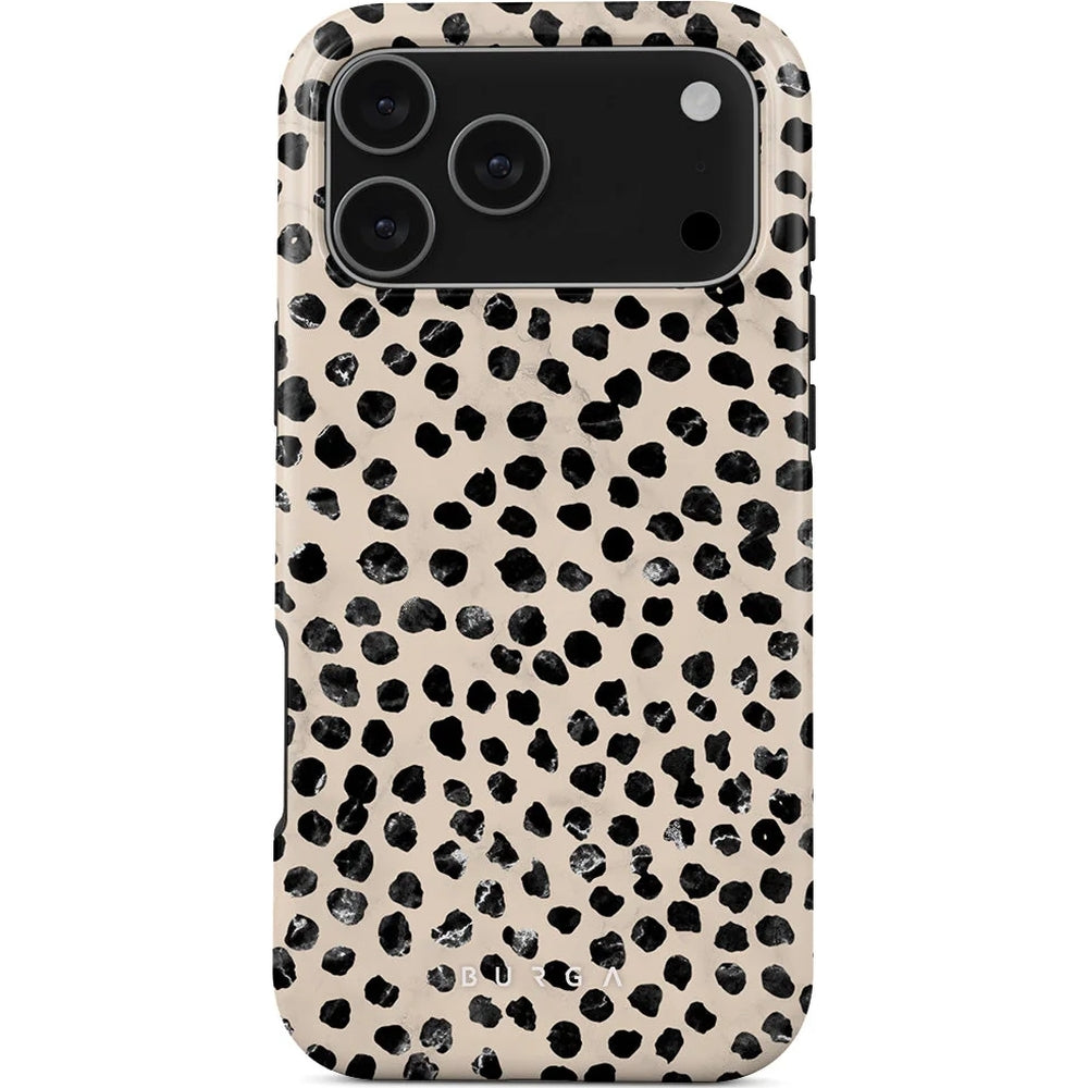 Handyhülle für iPhone 17 Pro Max, Burga Almond Latte Tough Magnetic, Beige mit schwarzen Punkten