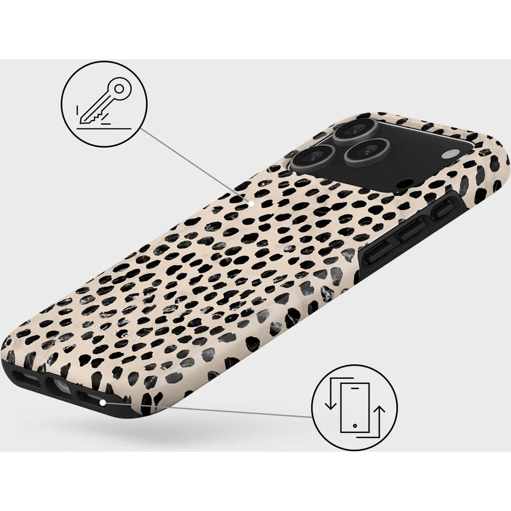 Handyhülle für iPhone 17 Pro Max, Burga Almond Latte Tough Magnetic, Beige mit schwarzen Punkten