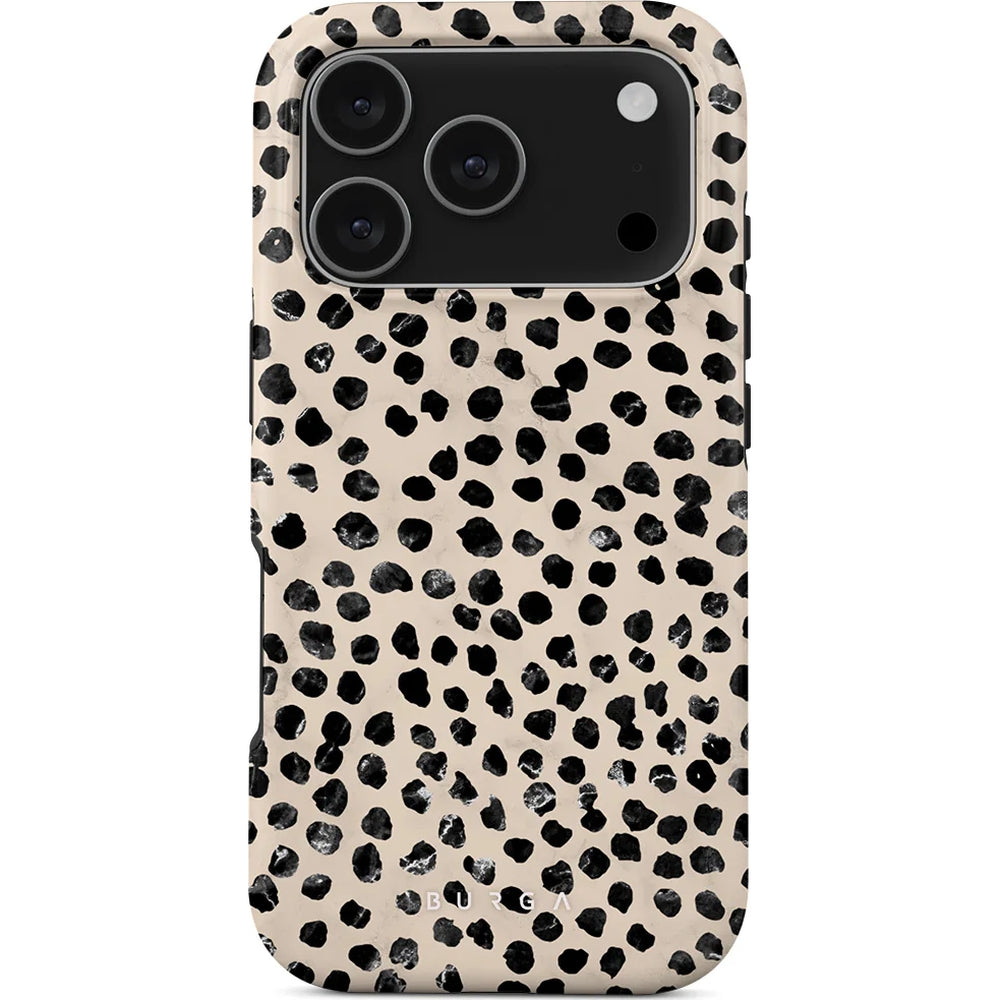 Handyhülle für iPhone 17 Pro, Burga Almond Latte Tough Magnetic, Beige mit schwarzen Punkten