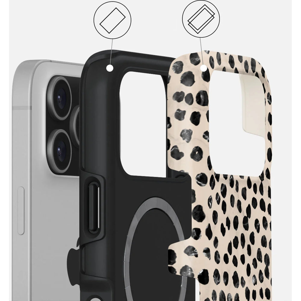 Handyhülle für iPhone 17 Pro, Burga Almond Latte Tough Magnetic, Beige mit schwarzen Punkten