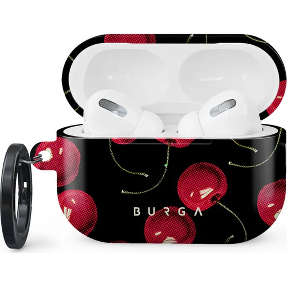 Schutzhülle für AirPods Pro 2, Burga Cherrybomb, Schwarz mit Kirschmuster