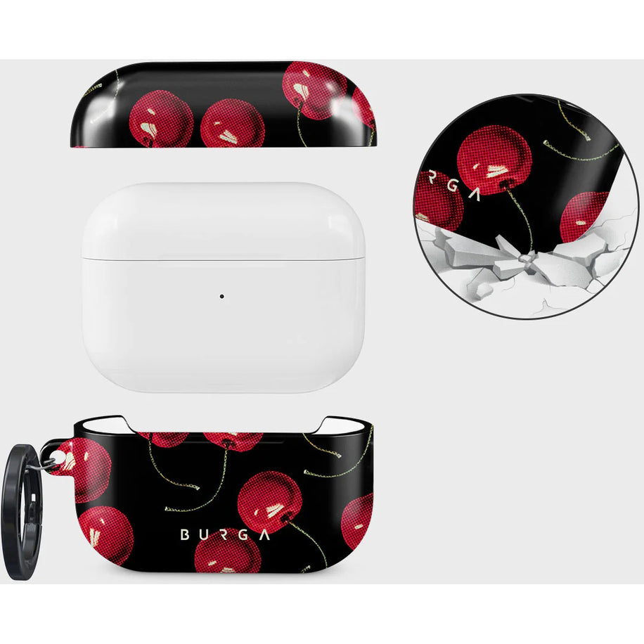 Schutzhülle für AirPods Pro 2, Burga Cherrybomb, Schwarz mit Kirschmuster
