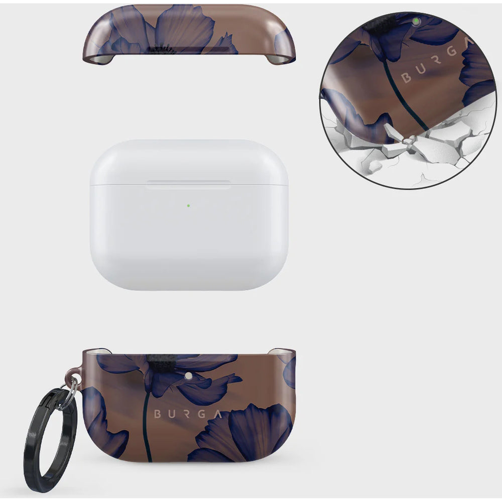 Schutzhülle für AirPods Pro 3, Burga Velvet Night, Braun mit marineblauen Blumen