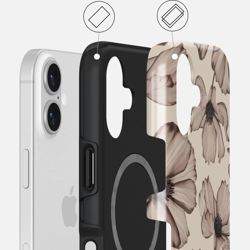 Handyhülle für iPhone 17, Burga Barely Yours Tough Magnetic, braun mit Blumenmuster