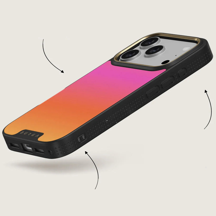 Handyhülle für iPhone 17 Pro, Burga Elite Dark MagSafe, Sunset Club Gold