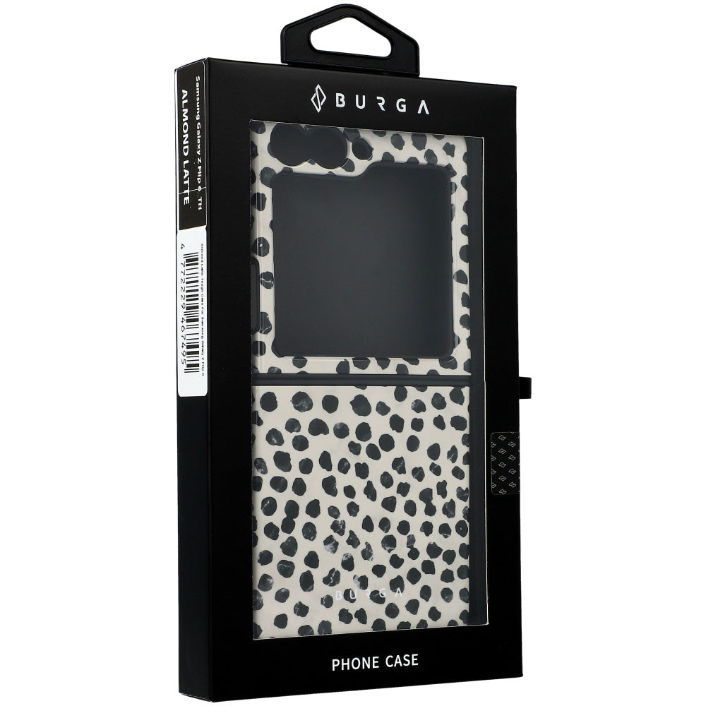 Handyhülle für Galaxy Z Flip7 FE / Z Flip6, Burga Almond Latte Tough, Beige mit schwarzen Punkten