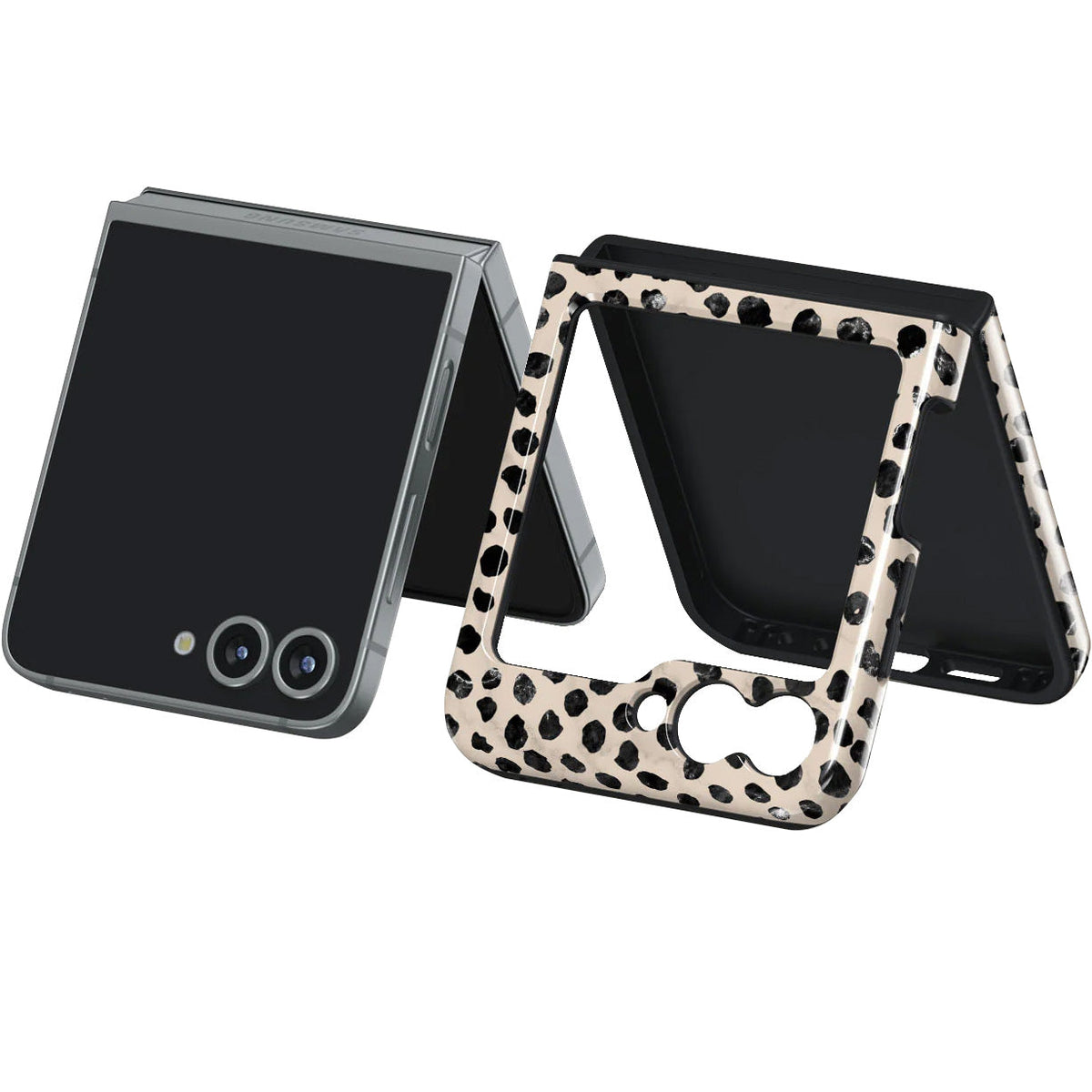 Handyhülle für Galaxy Z Flip7 FE / Z Flip6, Burga Almond Latte Tough, Beige mit schwarzen Punkten