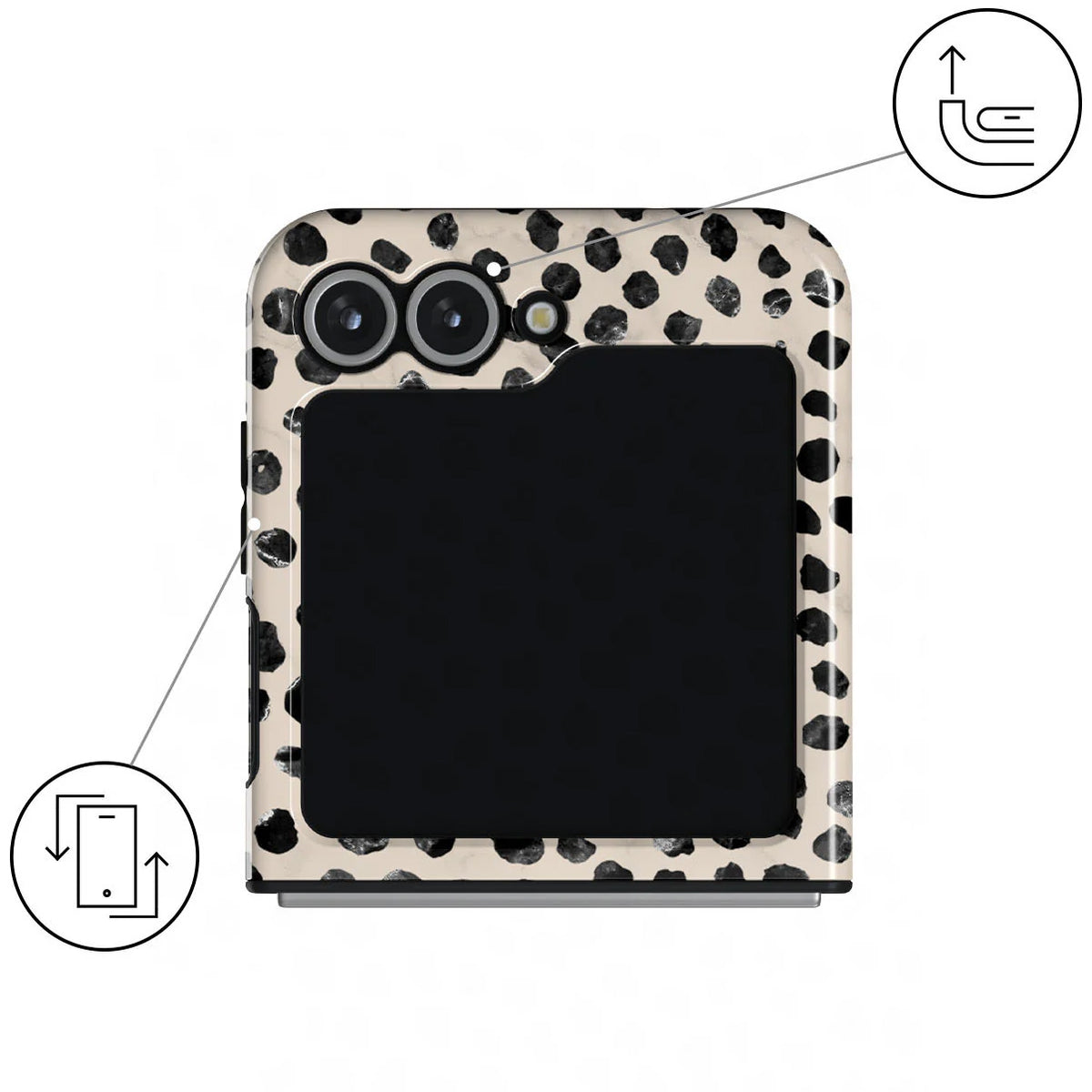 Handyhülle für Galaxy Z Flip7 FE / Z Flip6, Burga Almond Latte Tough, Beige mit schwarzen Punkten