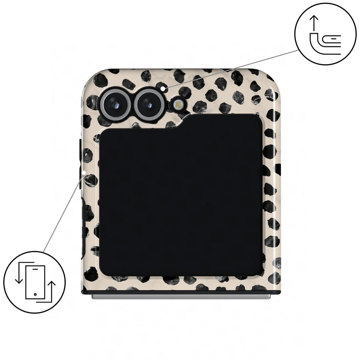 Handyhülle für Galaxy Z Flip7 FE / Z Flip6, Burga Almond Latte Tough, Beige mit schwarzen Punkten