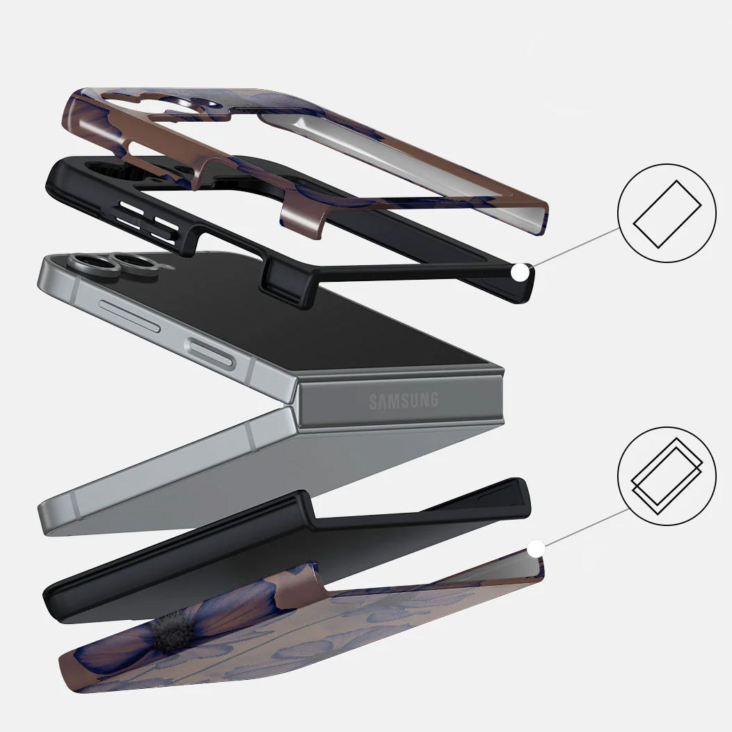 Handyhülle für Galaxy Z Flip7 FE / Z Flip6, Burga Velvet Night Tough, Braun und Marineblau