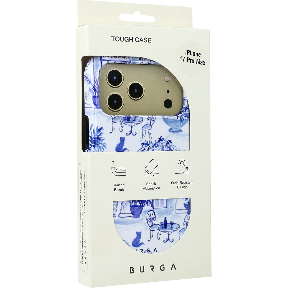 Handyhülle für iPhone 17 Pro Max, Burga Sobremesa Tough Magnetic, Weiß mit blauem Muster