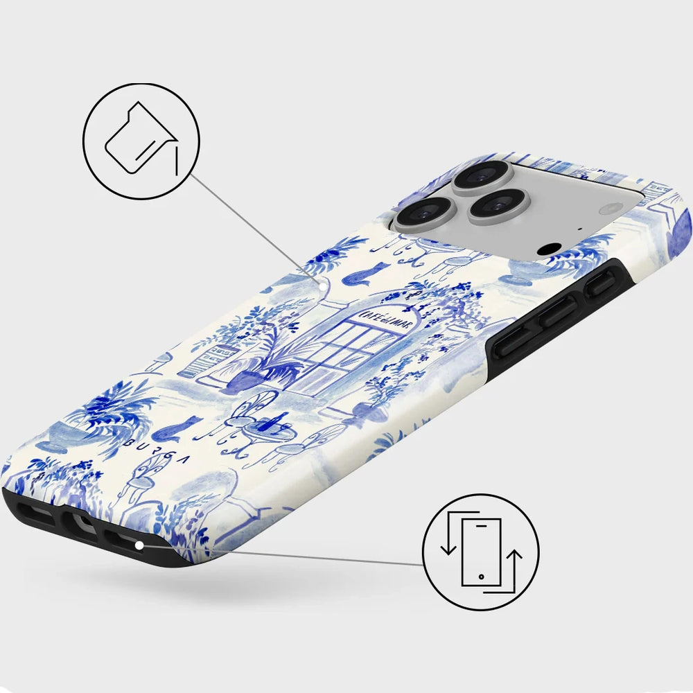 Handyhülle für iPhone 17 Pro Max, Burga Sobremesa Tough Magnetic, Weiß mit blauem Muster