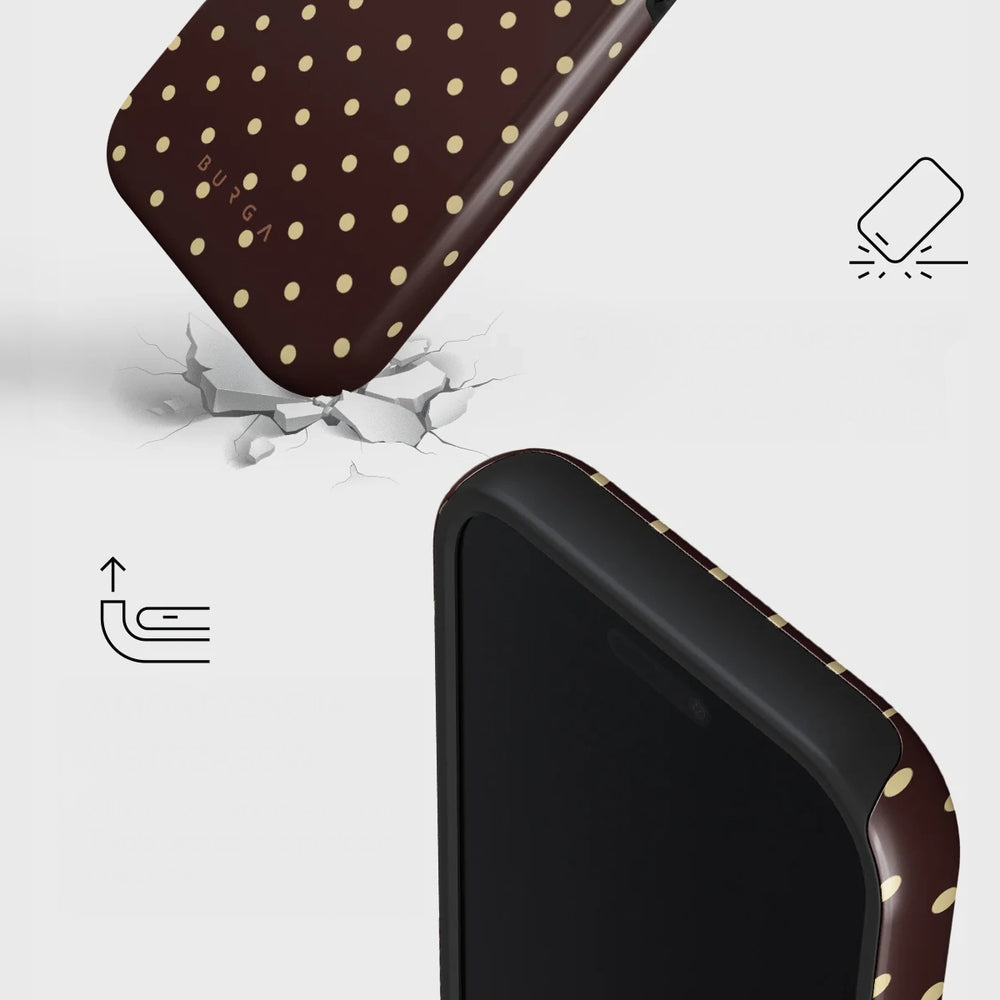 Handyhülle für iPhone 17 Pro, Burga Sorry Busy Tough Magnetic, Braun mit Punkten