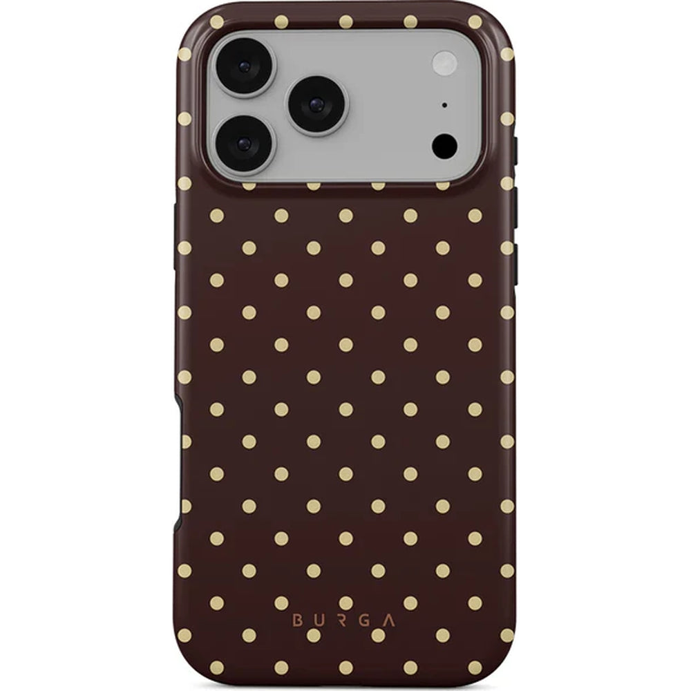 Handyhülle für iPhone 17 Pro Max, Burga Sorry Busy Tough Magnetic, Braun mit Punkten