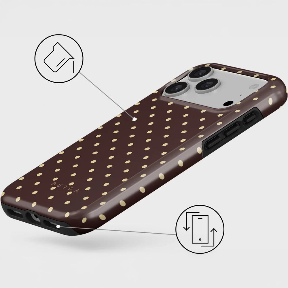 Handyhülle für iPhone 17 Pro Max, Burga Sorry Busy Tough Magnetic, Braun mit Punkten