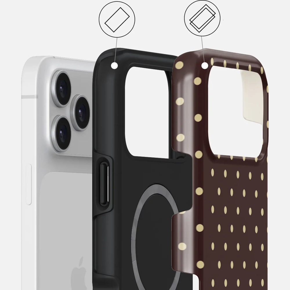 Handyhülle für iPhone 17 Pro Max, Burga Sorry Busy Tough Magnetic, Braun mit Punkten