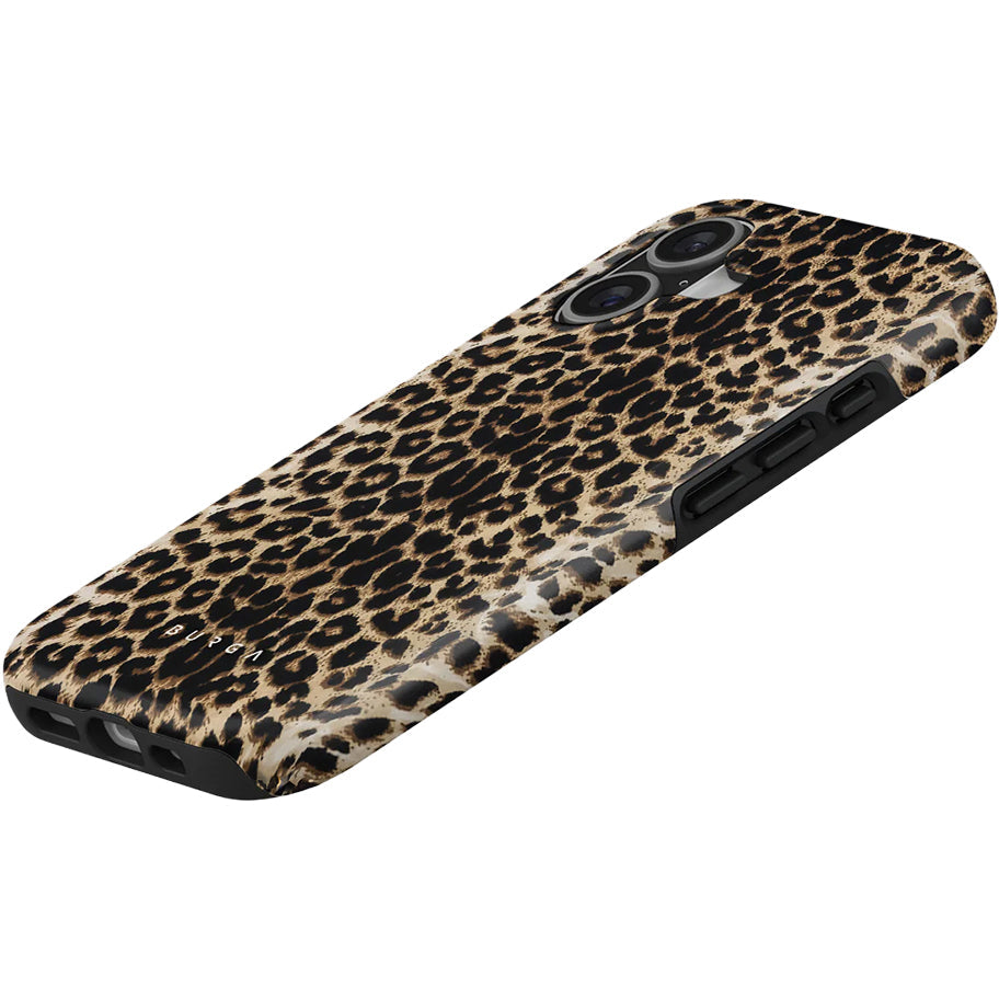 Handyhülle für iPhone 17, Burga Player Tough Magnetic, Braun mit Leopardenmuster