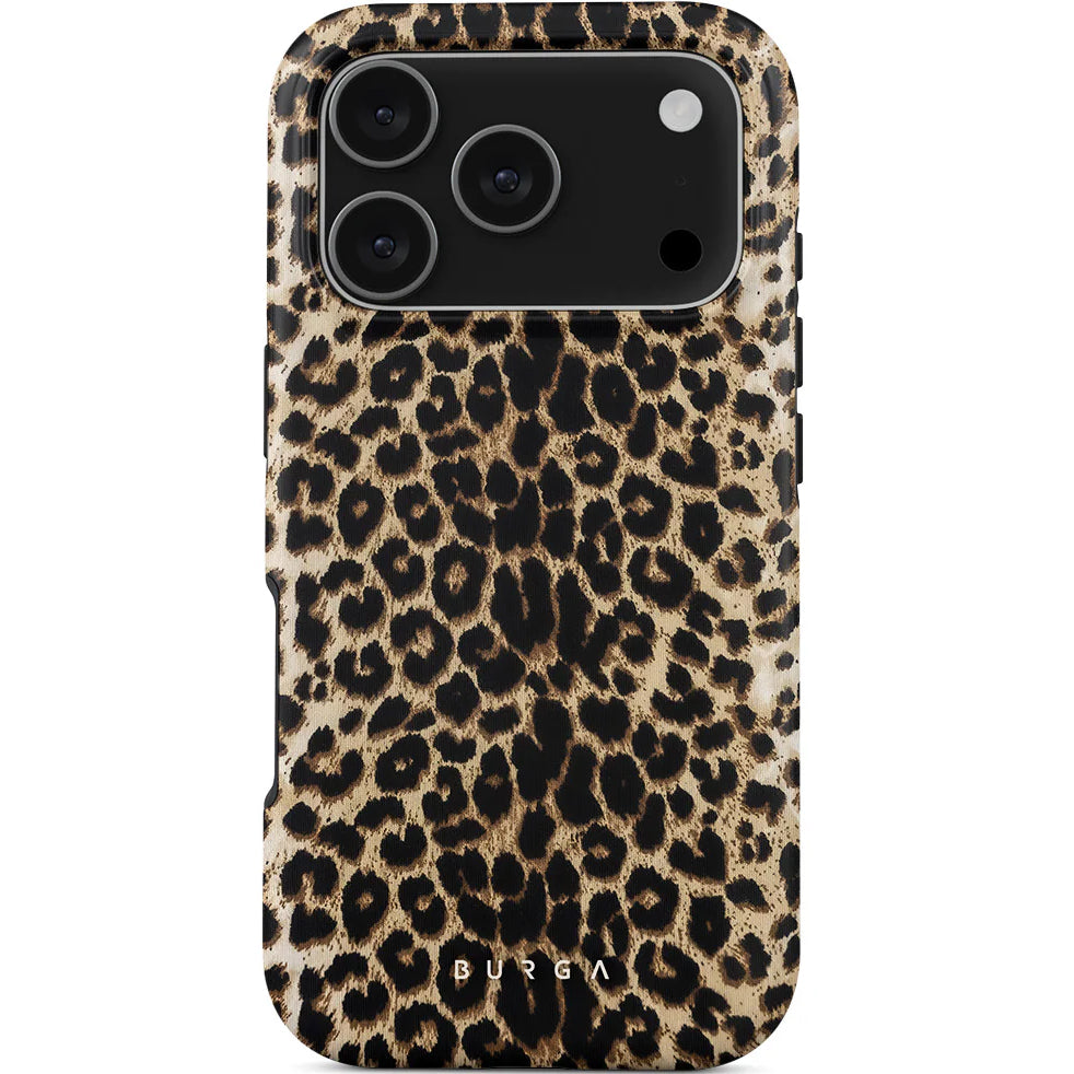 Handyhülle für iPhone 17 Pro, Burga Player Tough Magnetic, Braun mit Leopardenmuster