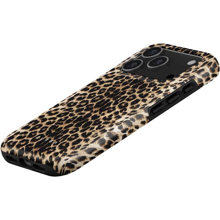 Handyhülle für iPhone 17 Pro, Burga Player Tough Magnetic, Braun mit Leopardenmuster