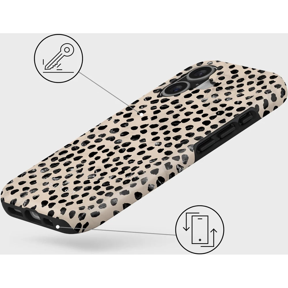 Handyhülle für iPhone 17, Burga Almond Latte Tough Magnetic, Beige mit schwarzen Punkten