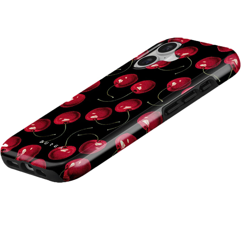 Handyhülle für iPhone 17, Burga Cherrybomb Tough Magnetic, Schwarz mit Kirschen