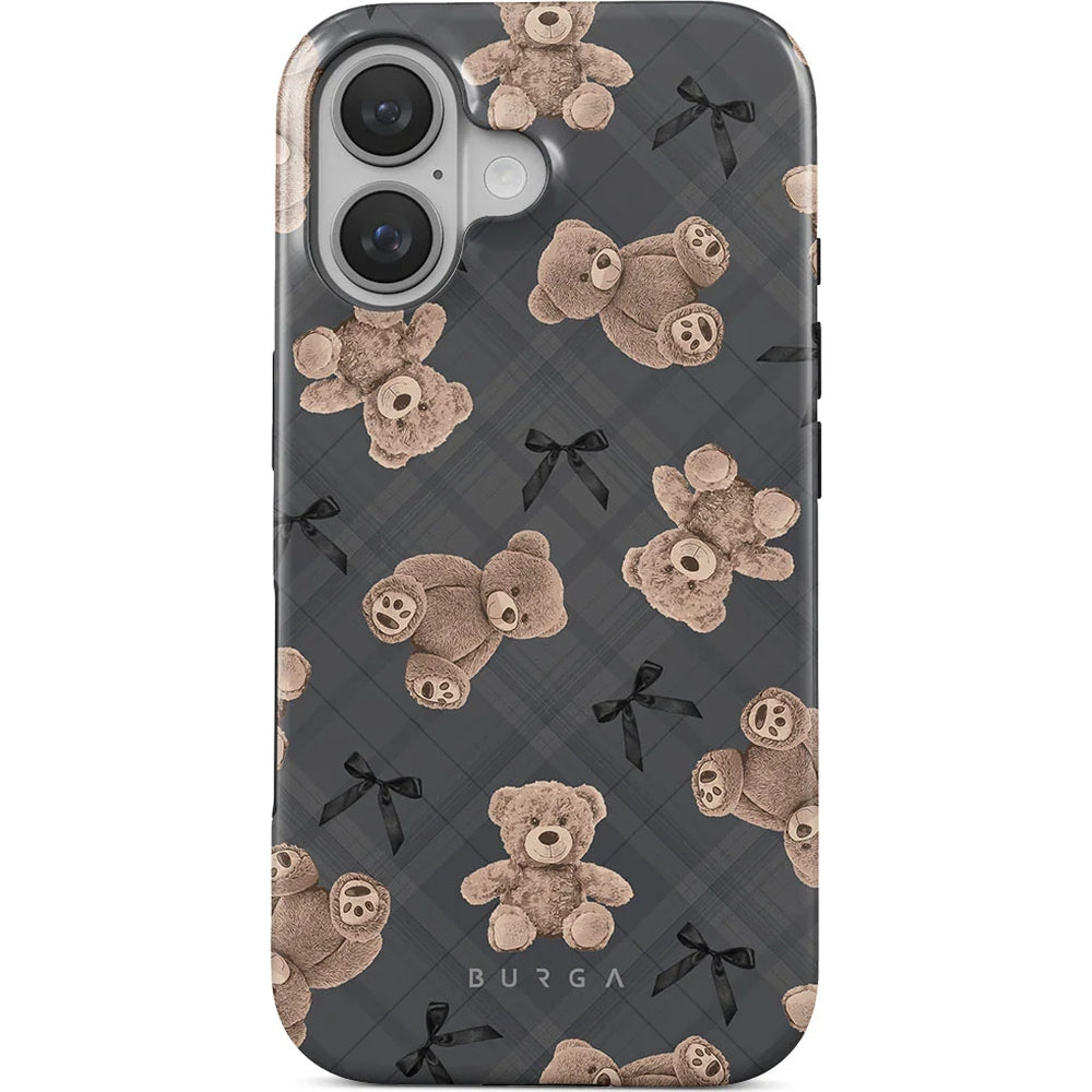 Handyhülle für iPhone 16, Burga BFF Tough Magnetic, Grau mit Teddybären