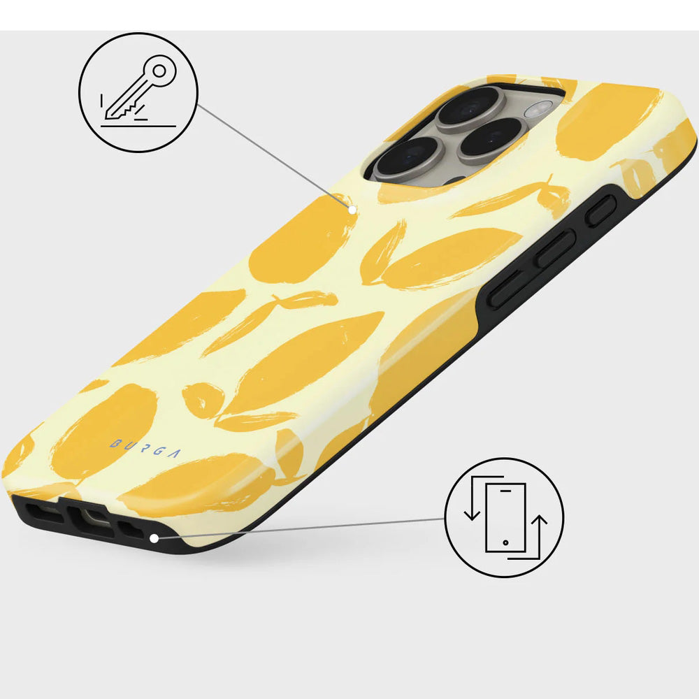 Handyhülle für iPhone 16 Pro Max, Burga Lemon Tart Tough Magnetic, Gelb mit Zitronenmuster