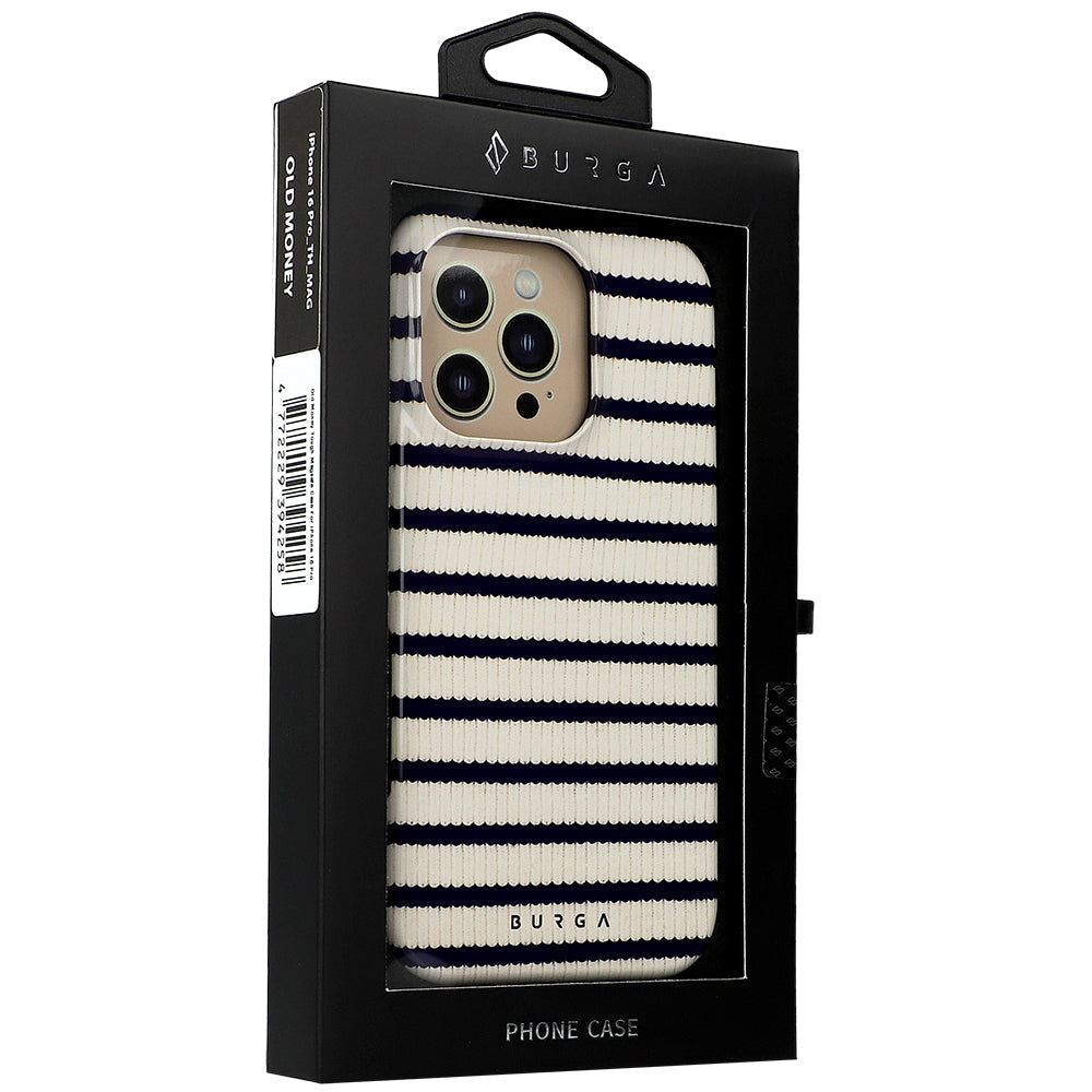 Handyhülle für iPhone 16 Pro, Burga Old Money Tough Magnetic, Beige und marineblau