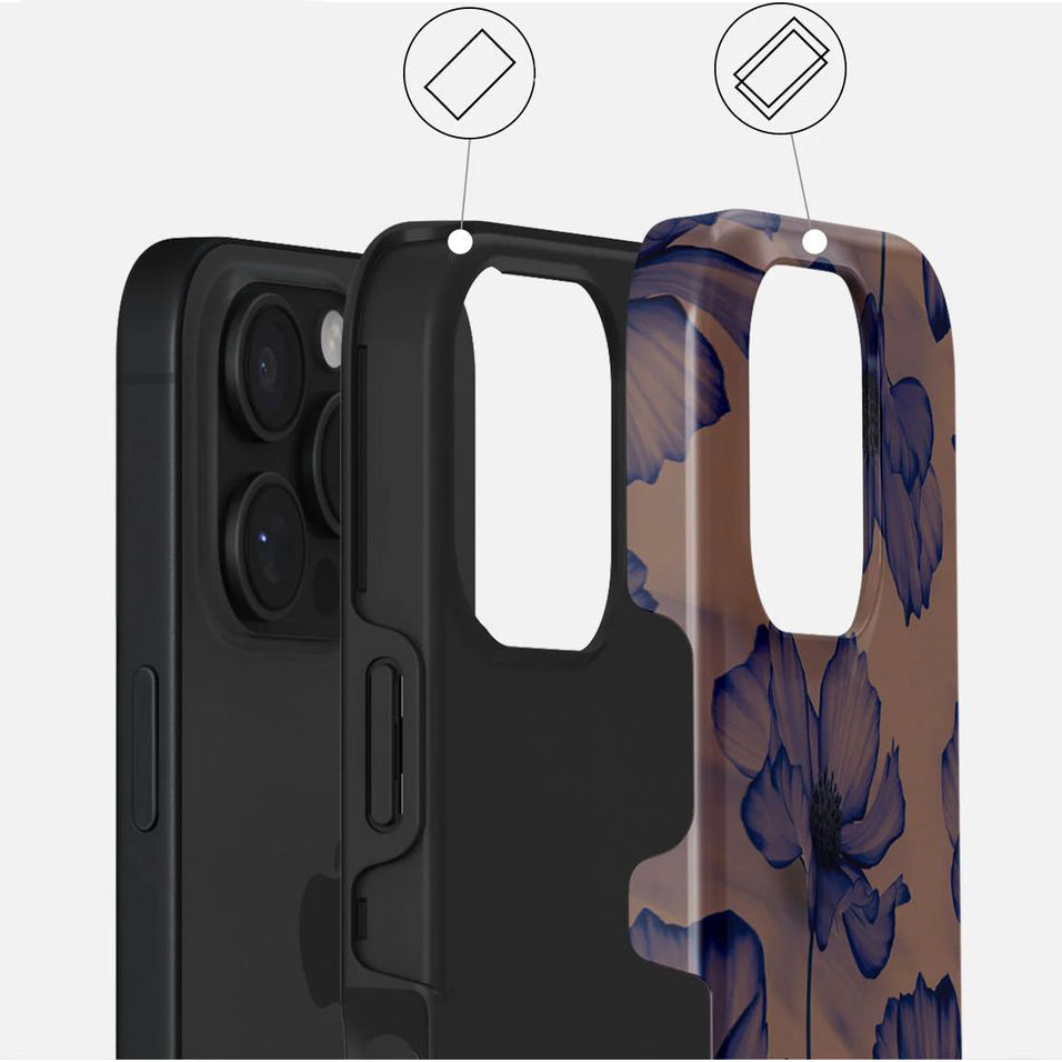 Handyhülle für iPhone 16 Pro, Burga Velvet Night Tough Magnetic, Braun und marineblau