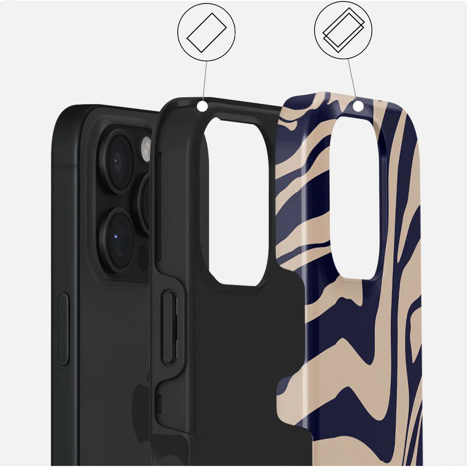 Handyhülle für iPhone 16 Pro, Burga Vigilant Tough Magnetic, Beige und marineblau