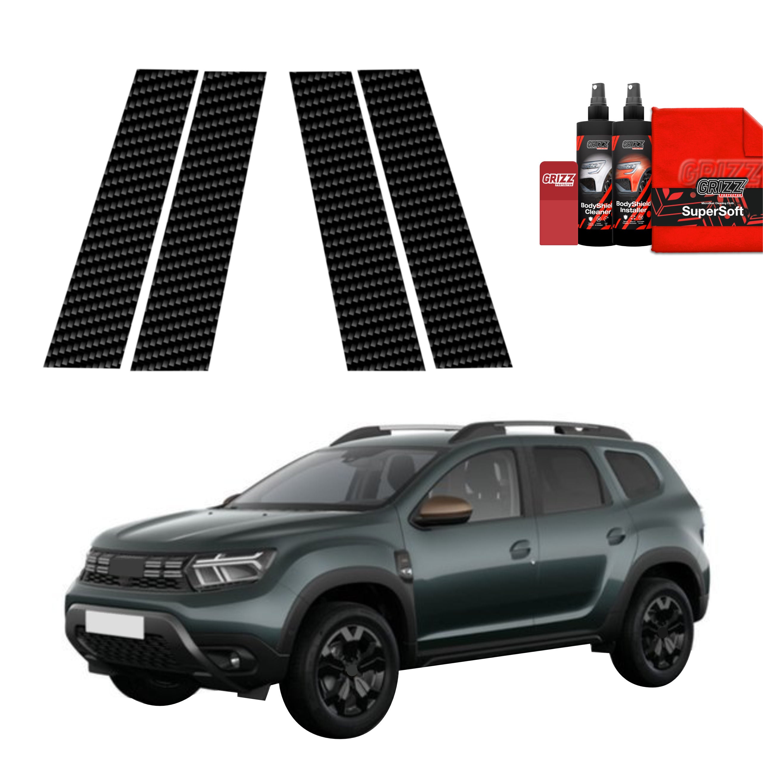 4in1 Kohlenstoff Schutzfolie Grizz Protector für B-Säule - Dacia Duster (2024-2026)