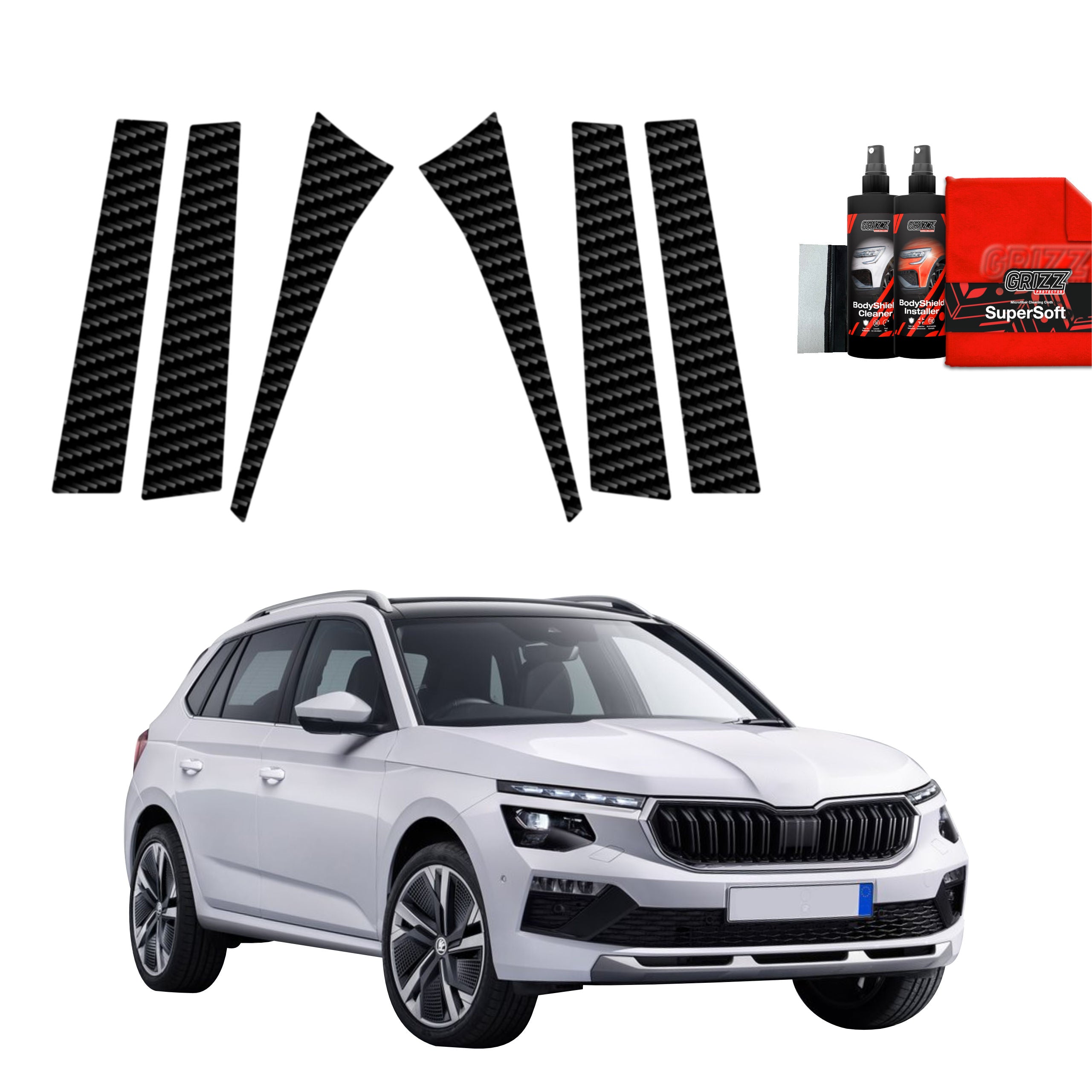 6in1 Kohlenstoff Schutzfolie Grizz Protector für B-C-Säule - Skoda Kamiq (2019-2025)