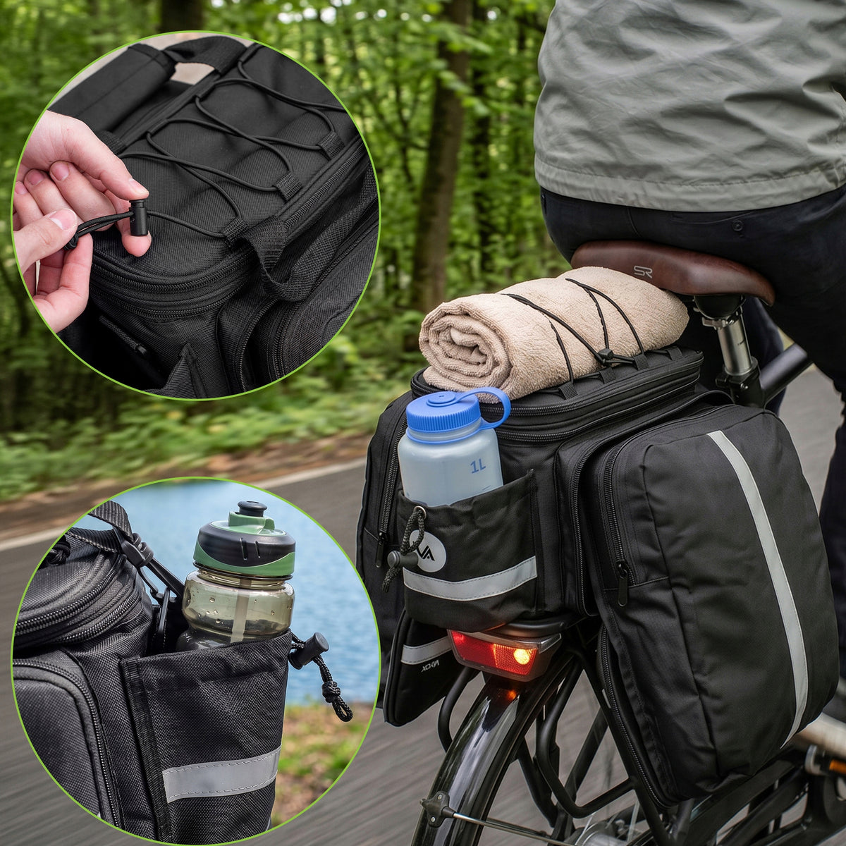 Fahrradtasche für den Gepäckträger mit Seitentaschen, Vayox VA0449 10 - 29L, Schwarz