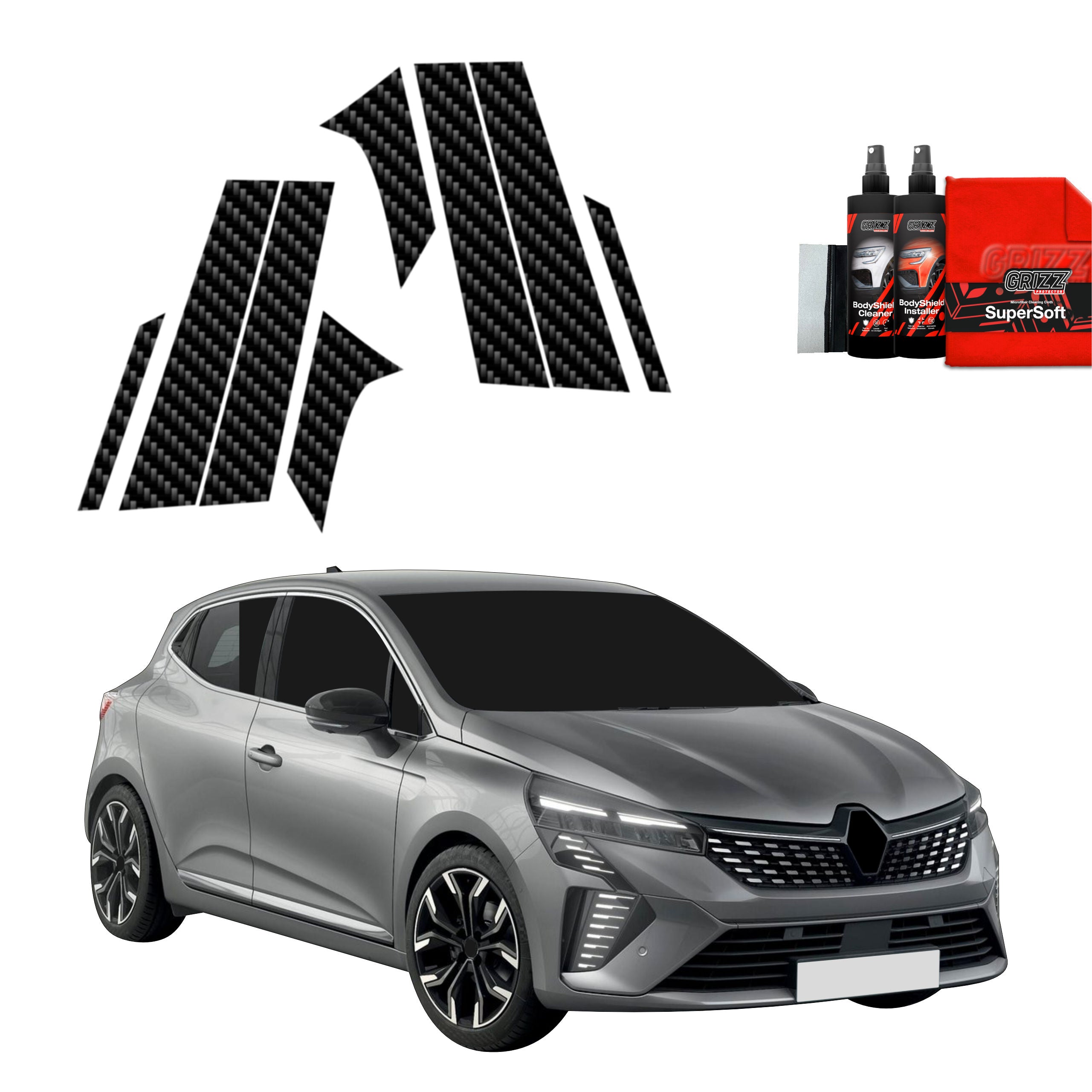 8in1 Kohlenstoff Schutzfolie Grizz Protector für C-Säule - Renault Clio (2020-2024)