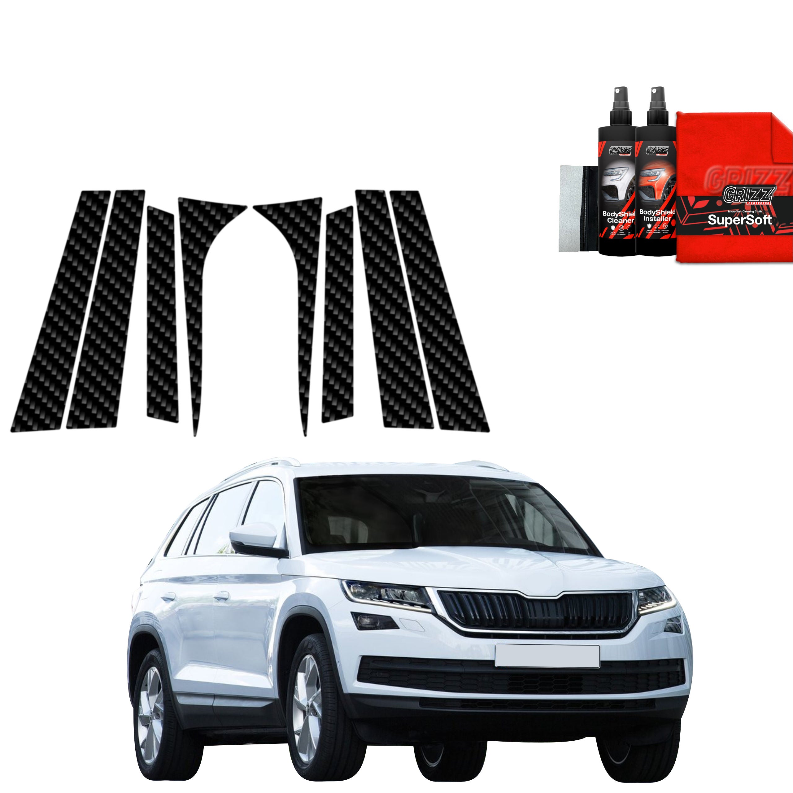 8in1 Kohlenstoff Schutzfolie Grizz Protector für B-C-Säule - Skoda Kodiaq (2016- 2023)