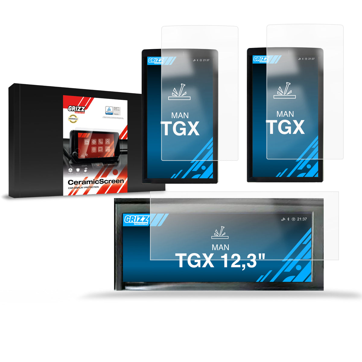 Keramische Autodisplayfolie 3in1 für MAN TGX 12,3", Grizz Protector