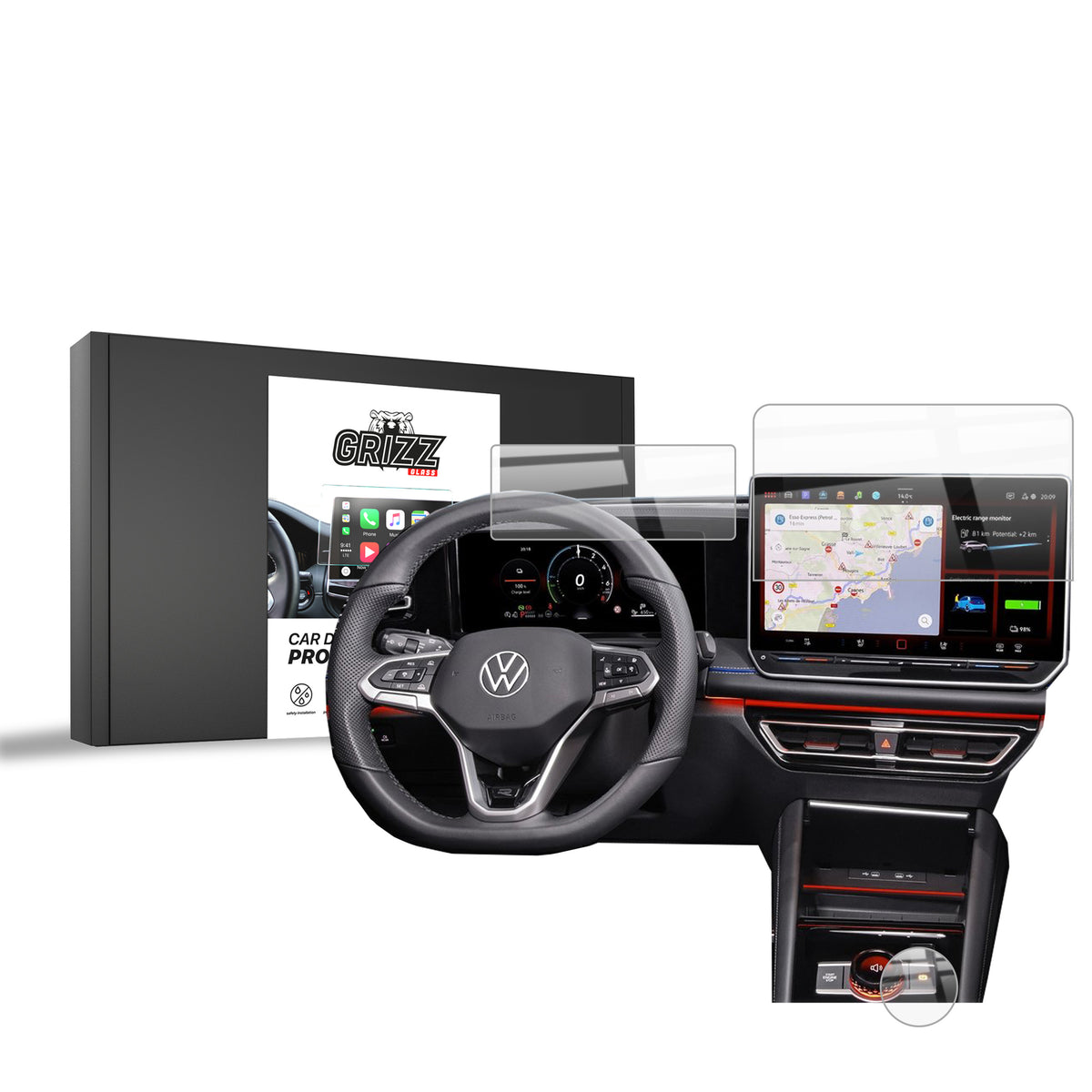 Keramische Autodisplayfolie 3in1 für Volkswagen Tayron 12,9" (2024-2026), Grizz Protector