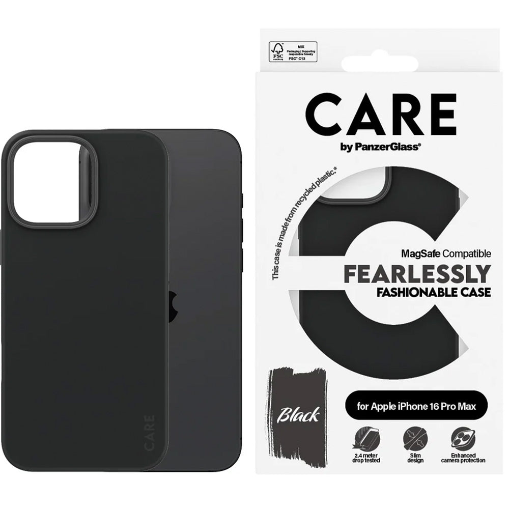 Handyhülle für iPhone 16 Pro Max, Care by PanzerGlass Fearlessly Fashionable Case mit MagSafe, Schwarz