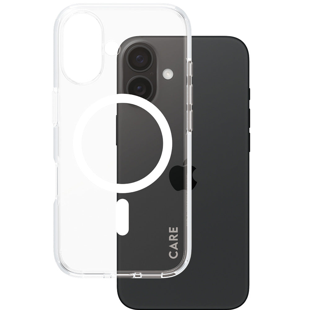 Handyhülle für iPhone 16, Care by PanzerGlass Urban Combat Case mit MagSafe, Transparent und Weiß