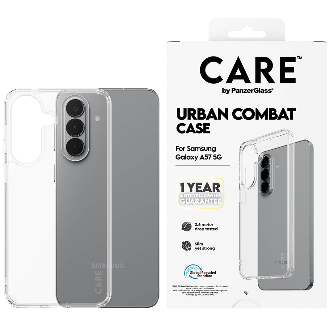 Handyhülle für Galaxy A57 5G, PanzerGlass CARE Flagship Urban Combat, Transparent