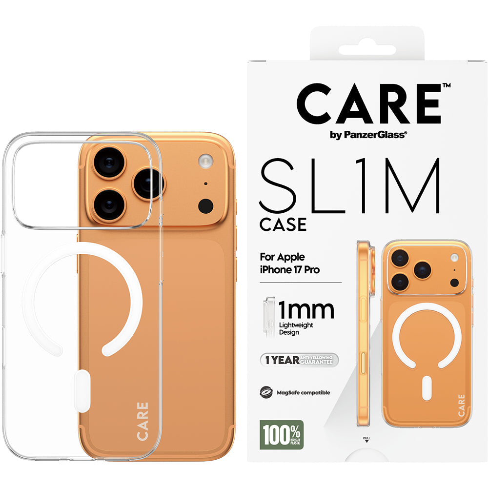 Handyhülle für iPhone 17 Pro, CARE by PanzerGlass SL1M mit MagSafe, Transparent