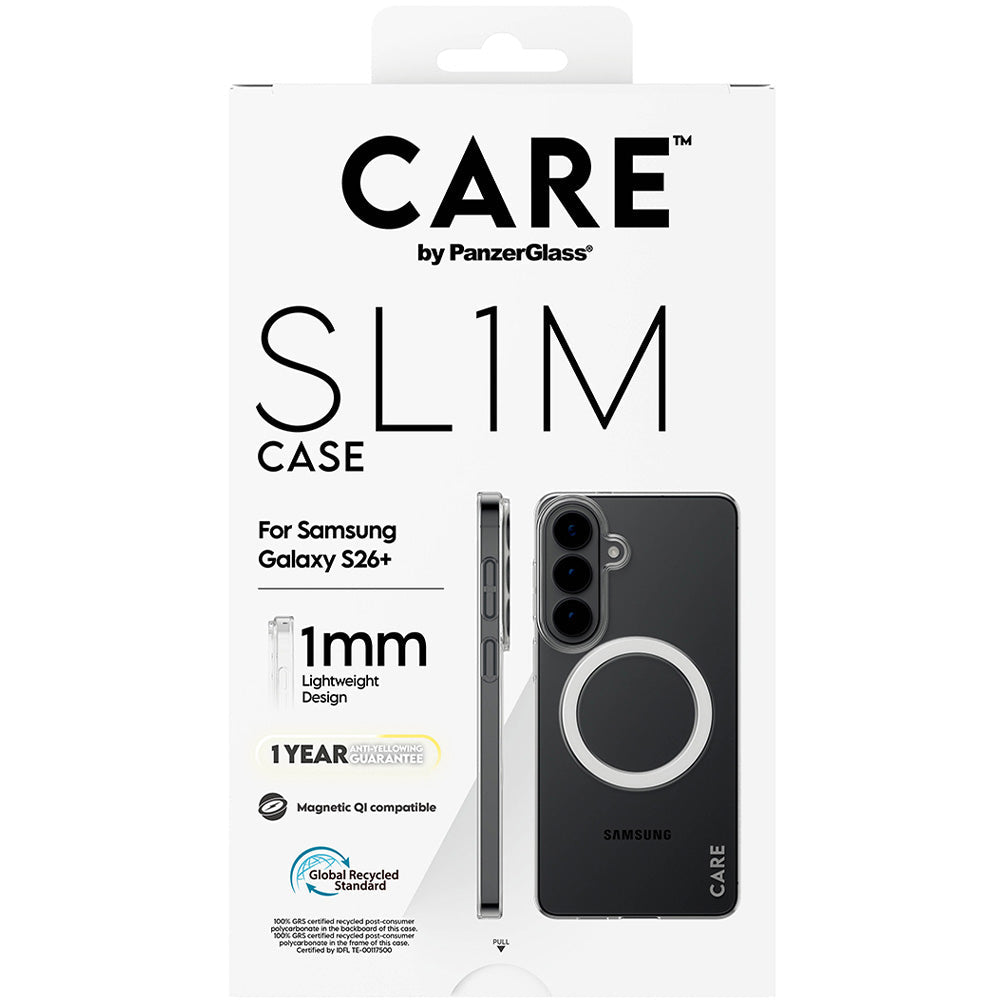 Handyhülle für Galaxy S26 Plus, CARE by PanzerGlass SL1M mit MagSafe, Transparent und Weiß