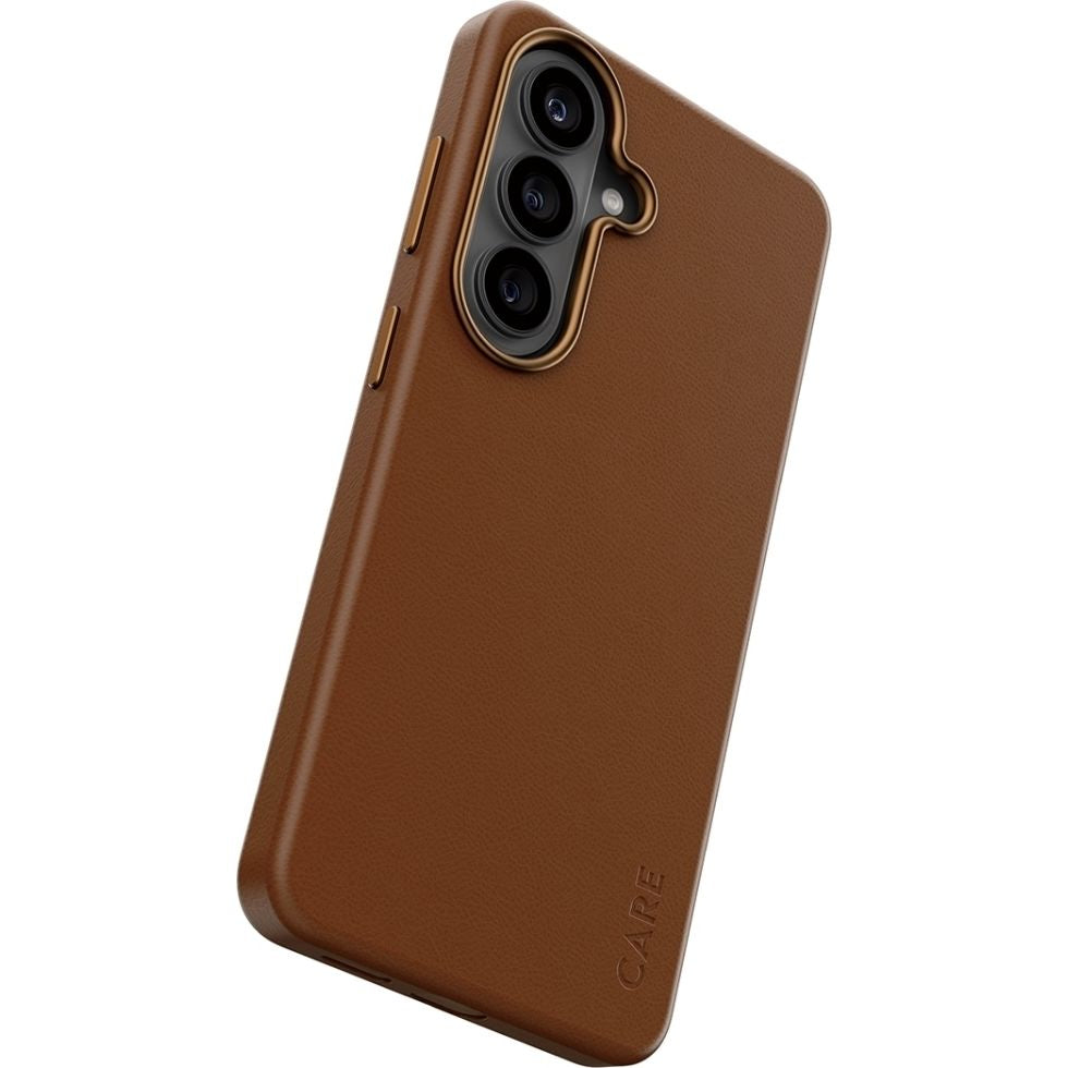 Handyhülle aus veganem Leder für Galaxy S26, CARE by PanzerGlass Solo mit MagSafe, Braun