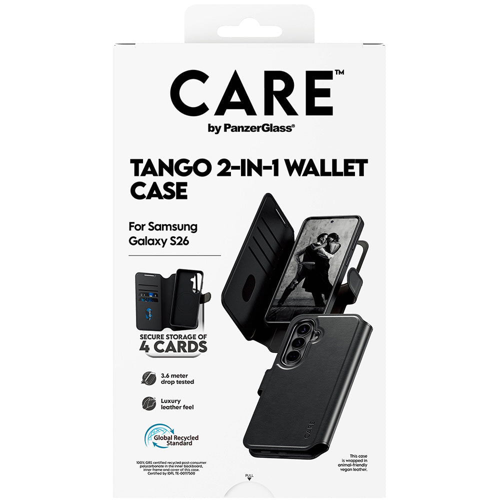 Handyhülle für Galaxy S26, CARE by PanzerGlass Tango 2in1 Wallet mit MagSafe, Schwarz