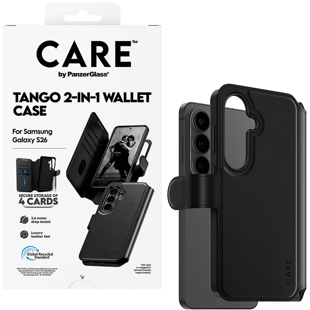 Handyhülle für Galaxy S26, CARE by PanzerGlass Tango 2in1 Wallet mit MagSafe, Schwarz