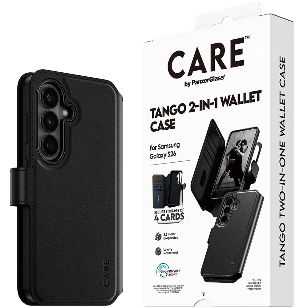 Handyhülle für Galaxy S26, CARE by PanzerGlass Tango 2in1 Wallet mit MagSafe, Schwarz