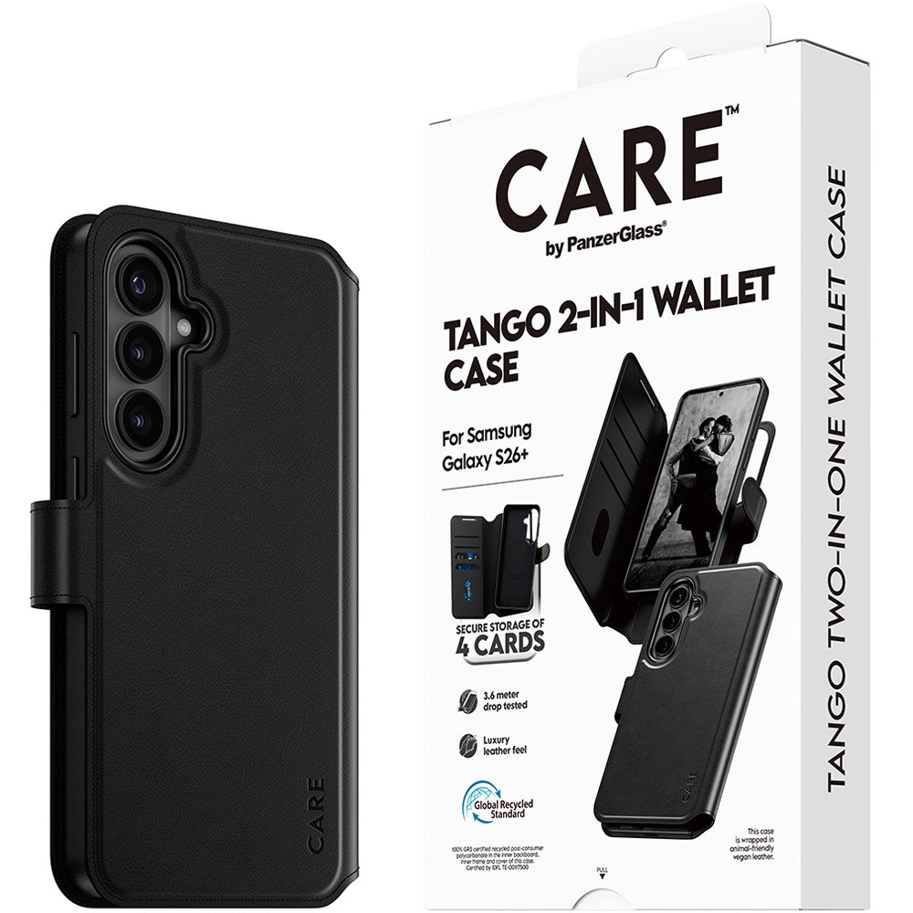 Handyhülle für Galaxy S26 Plus, CARE by PanzerGlass Tango 2in1 Wallet mit MagSafe, Schwarz