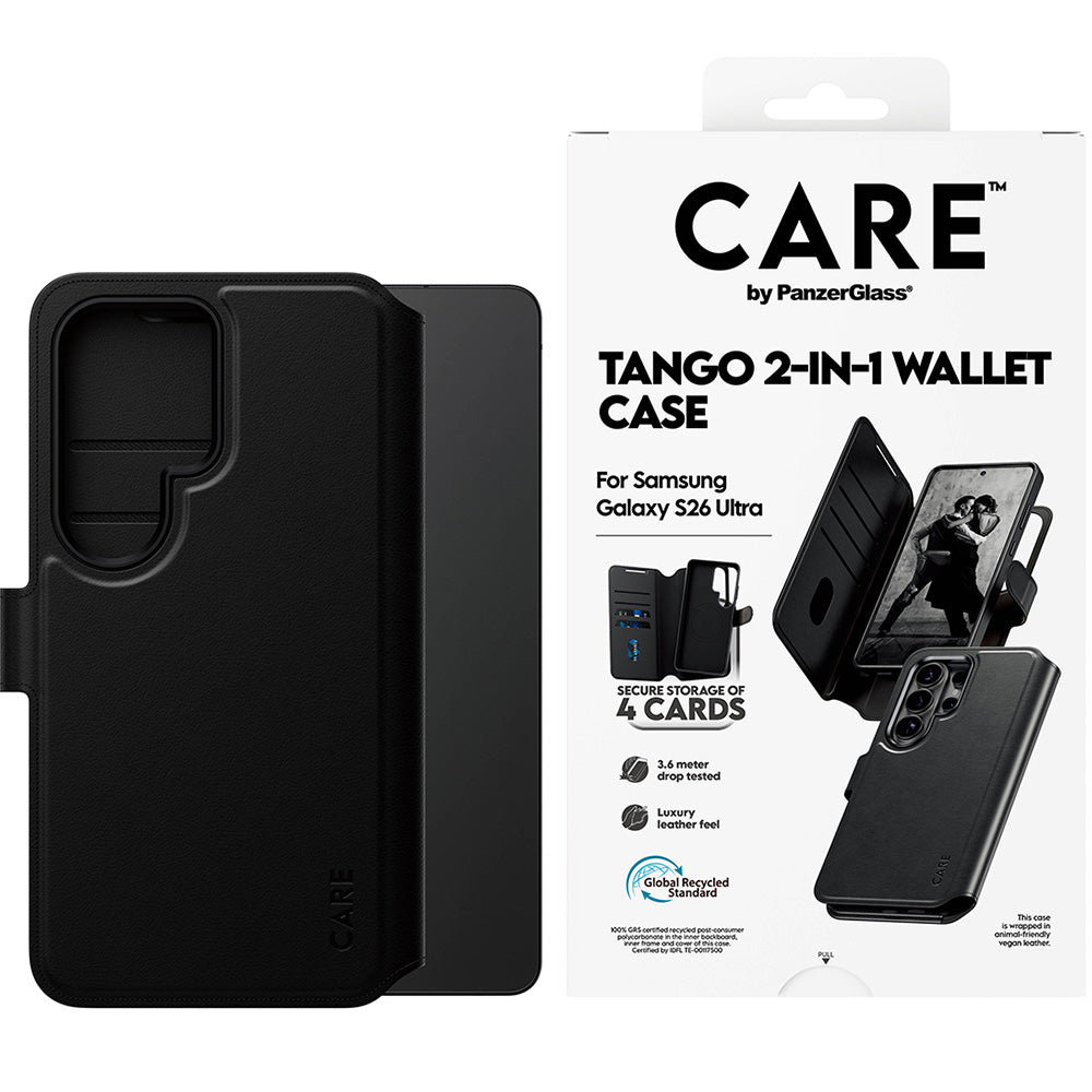 Handyhülle für Galaxy S26 Ultra, CARE by PanzerGlass Tango 2in1 Wallet mit MagSafe, Schwarz